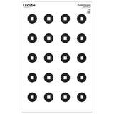 A paper target with multiple circular targets design, branded by Legion Targets.
