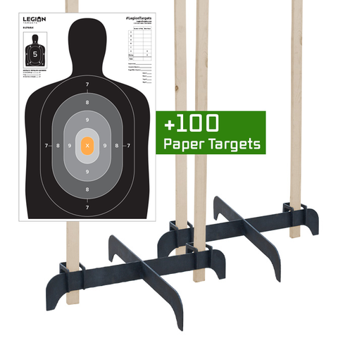Legion Cross Target Stand Bundle (2 Stands and 100x Black B27 Paper Targets)