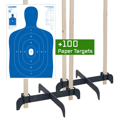Legion Cross Target Stand Bundle (2 Stands and 100x Blue B27 Paper Targets)