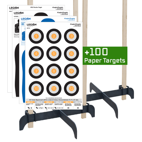 Legion Cross Target Stand Bundle (2 Stands, 25x DOT-12, 25x B27E-BLU, 25x B27-BLK, and 25x IPSC Paper Targets)