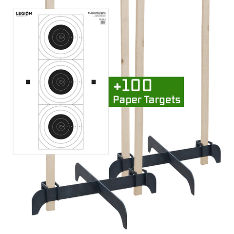 Legion Cross Target Stand Bundle (2 Stands and 100x 3Bulls-Eye Paper Targets)
