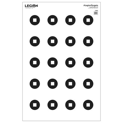 A paper target with multiple circular targets design, branded by Legion Targets.